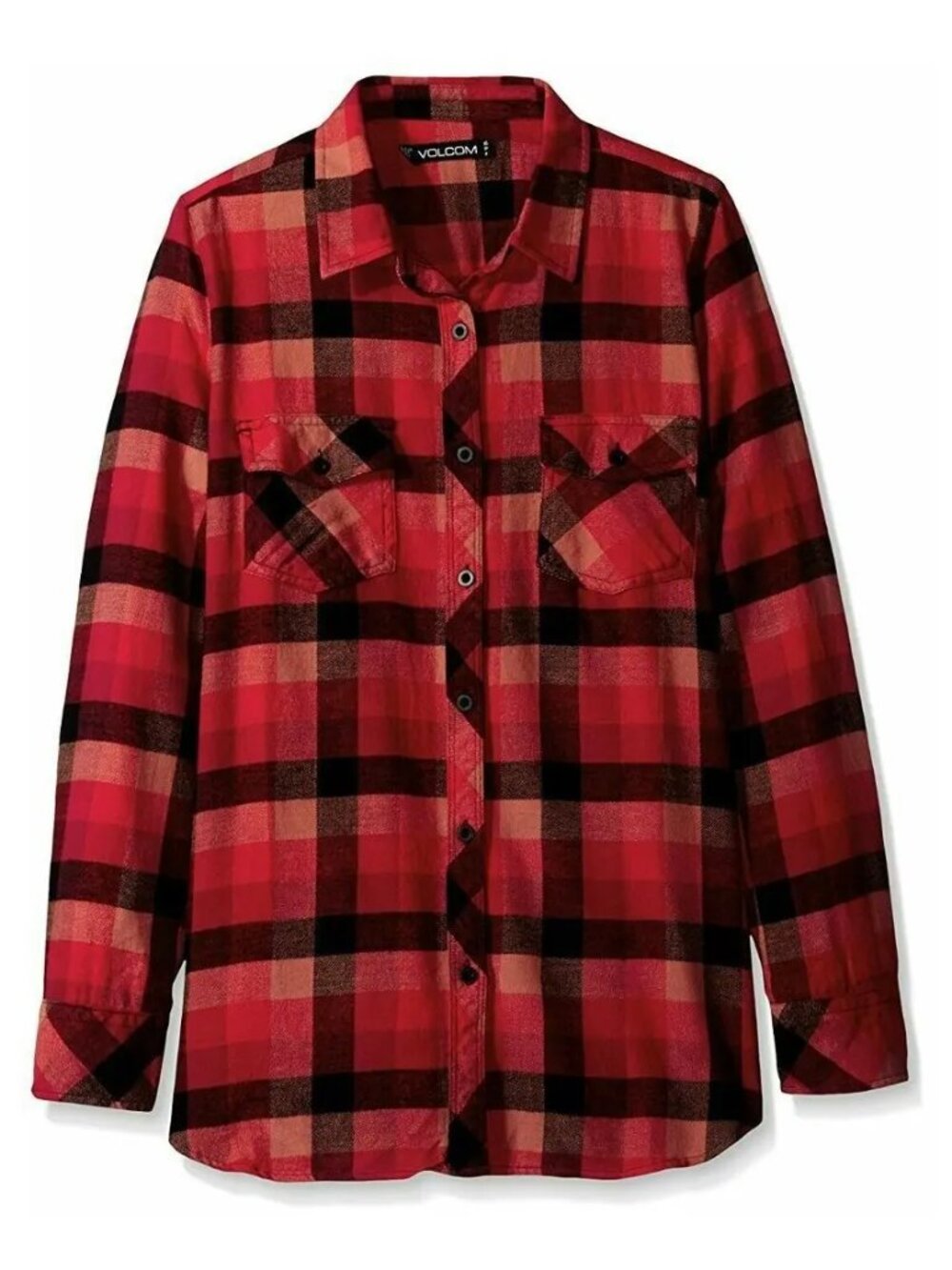 Volcom Womens XS Red Flannel Plaid Button Shirt